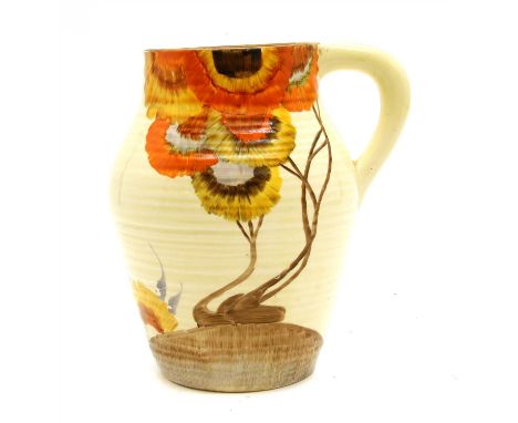 A Clarice Cliff Rhodanthe Isis jug, printed signature and Wilkinson mark to base, height 19cm