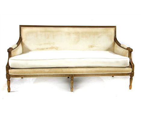 A Regency style three seater show frame settee, 179cm wide, 70cm deep, 88cm high