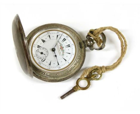 A Turkish silver key wind hunter pocket watch, 49mm diameter, case with circular barley engine turned decoration, cartouche w