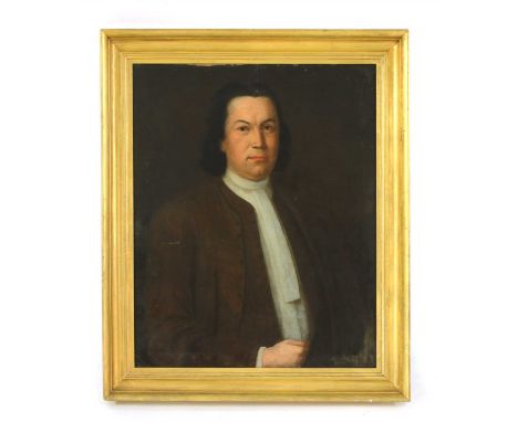 English School, mid 18th century PORTRAIT OF A GENTLEMAN, HALF LENGTH, IN A BROWN COAT AND WAISTCOAT Oil on canvas 74 x 61cm
