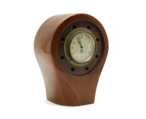 A propeller boss clock, constructed from a single blade propeller, inset with a Smiths clock, 25cm high