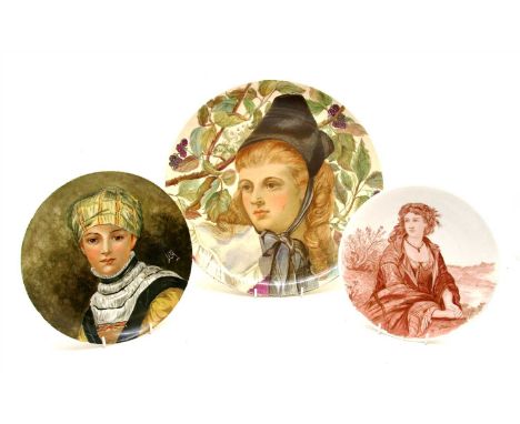 Three ceramic female portrait plates, largest stamped 'TT &amp; Co', 38.5cm, 24.5cm and 23.5cm diameter (3)