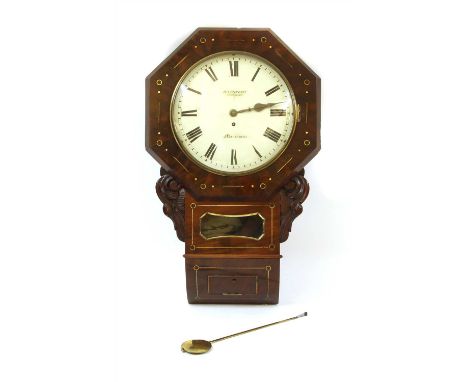 A Victorian mahogany drop dial dial wall clock, by H Pomfritt, 84 Great Ancoats Street, Manchester, the dial set with Roman n