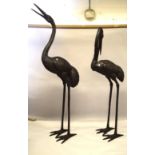 A MASSIVE PAIR OF BRONZE CRANES. 7ft high.