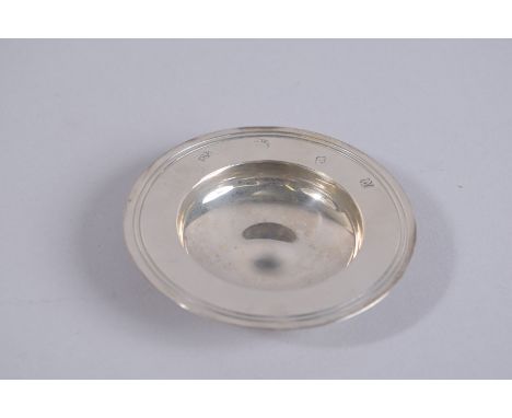 A MINIATURE SILVER MAPPIN &amp; WEBB ARMORIAL DISH, boxed.