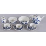 A WORCESTER BLUE AND WHITE PART TEA SET "Heron Pattern", comprising teapot and cover, two bowls,