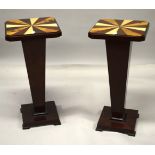 A GOOD PAIR OF DECO DESIGN PEDESTAL TABLES. 2ft 8ins high x 1ft 3ins square.