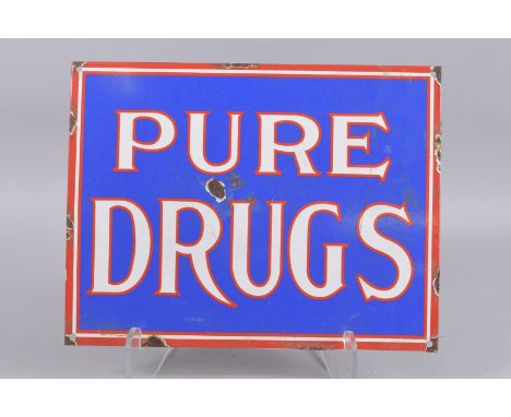A PURE DRUGS ENAMEL SIGN. 11ins x 14ins.