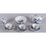A WORCESTER BLUE AND WHITE PART TEA SET "Heron Pattern", comprising teapot and cover, one bowl, milk