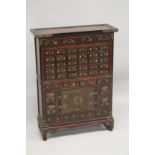 A CHINESE WOODEN SPECIMEN CABINET, comprising 46 drawers and a pair of doors, raised on four feet,