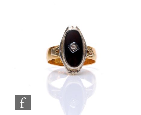 A 22ct wedding ring with applied oval onyx with central single stone diamond, weight 5.9g, ring size S. 