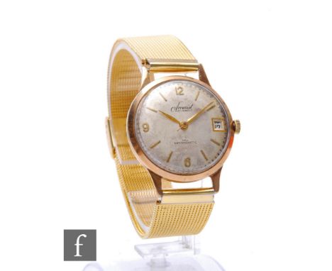 A 9ct hallmarked Accurist, manual wind wrist watch, Arabic and batons mix to a circular dial, case diameter 32mm, to a yellow