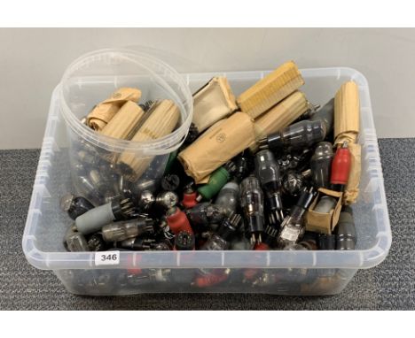 An extensive box of approximately 200 vintage radio valves.