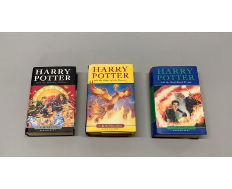 Three first edition Harry Potter books including a misprint Half Blood Prince stating 'eleven outstanding owls' instead of te