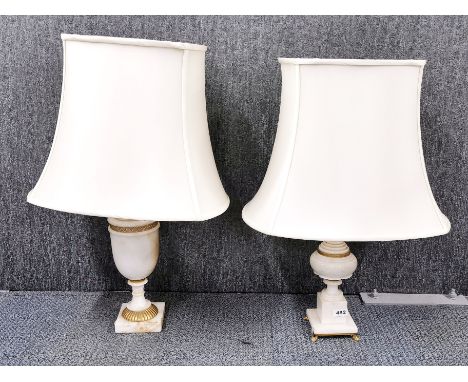 Two vintage marble table lamps, H. 73cm (with shade).