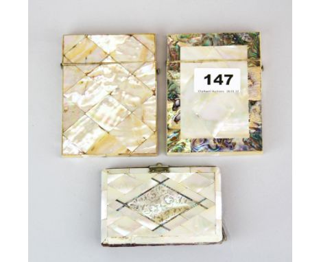 Three 19th century mother of pearl decorated visiting card cases.