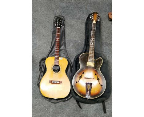 A Kimbara acoustic guitar with electric pick up and case together with a further vintage electric guitar.
