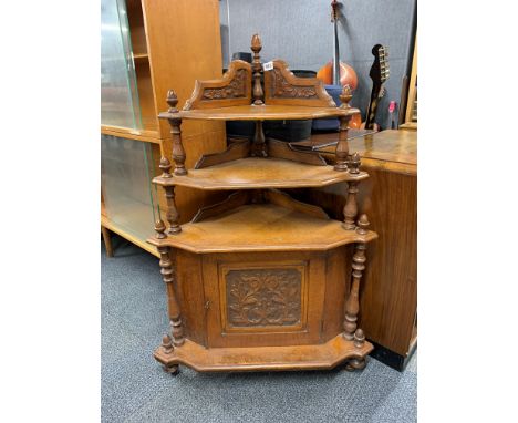 An unusual Victorian light oak corner cabinet, H. 107cm.