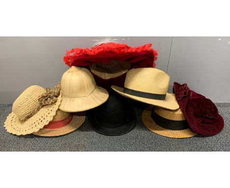 A group of vintage hats.