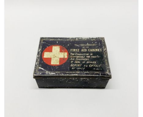 An early 20th century first aid box, probably from an omnibus, 23 x 16 x 9cm.
