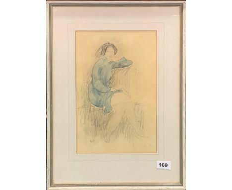 Auguste Rodin (French 1840 - 1917). A framed early coloured lithograph of a young woman, frame 37 x 49cm.