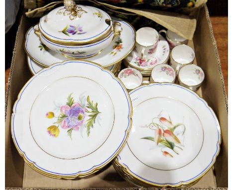 Early 19th century part service&nbsp;including comport, cake stand, plates, lidded tureen with floral decorations to the cent