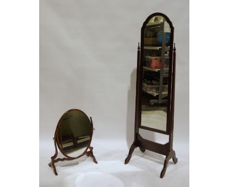 Cheval glass&nbsp;mirror, 160cm high&nbsp;and an oval toilet mirror&nbsp;with wooden surround&nbsp;(2)&nbsp;