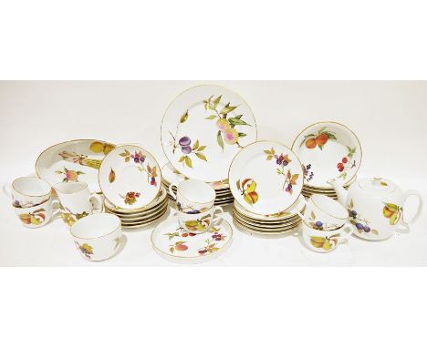 Royal Worcester 'Evesham' part service to include seven dinner plates, six bowls, a flan dish, six tea plates, six cups and s