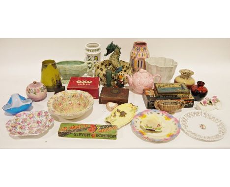 Quantity of cottageware to include teapots, money boxes, jugs, tankard, etc., a Shelley jelly mould, a ceramic model of a sea