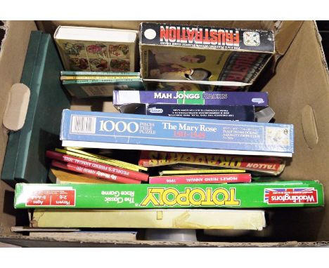 Assorted vintage games to include Totopoly, Frustration, two boxes of Mahjong and a small sized croquet set