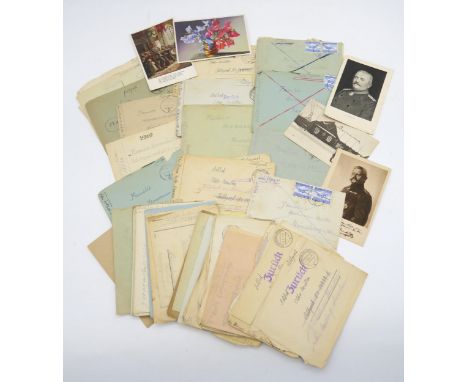A collection of WW2 German war post, largely dated 1943, together with a quantity of framed photographs and documents pertain