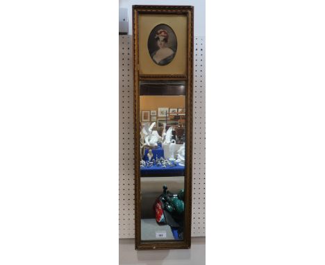 A gesso framed mirror with portrait of a lady to the top Condition Report:No condition report available.