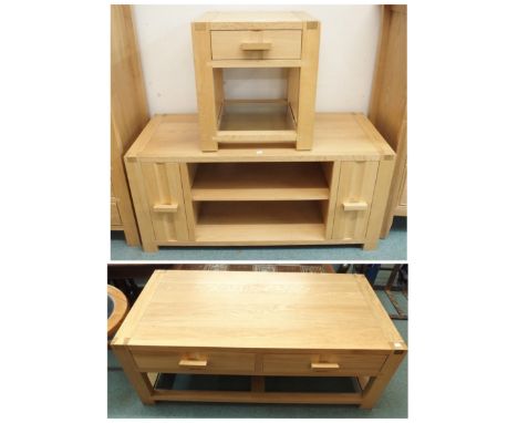A lot of three contemporary oak John Lewis living room items comprising TV/media unit, 57cm high x 120cm wide x 53cm deep, co