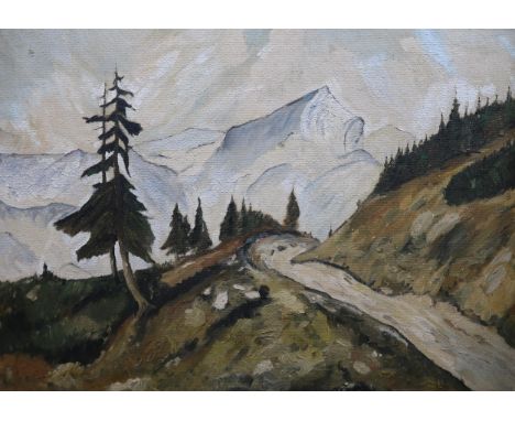 GERMAN SCHOOL&nbsp; DEUTSCHE ALPEN&nbsp; Oil on board, signed lower left, 60 x 79cm Together with another, N M CATCHPOLE, wat