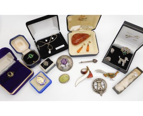 A Norwegian silver gilt enamel brooch by Aksel Holmsen, a further collection of silver and&nbsp; costume jewellery to include