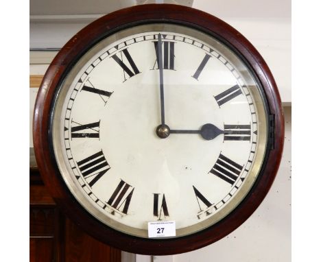 An early 20th century mahogany cased double sided station style clock with both exhibiting white painted dials bearing roman 