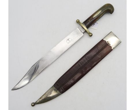 A large Bowie-style knife by Mawhood Bros. Ltd., Sheffield, with horn grip, housed in a possibly un-associated leather scabba