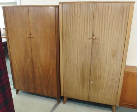 A lot of two mid 20th century Morris of Glasgow for Cumbrae furniture Afromosia teak two door wardrobes, first is, 187cm high