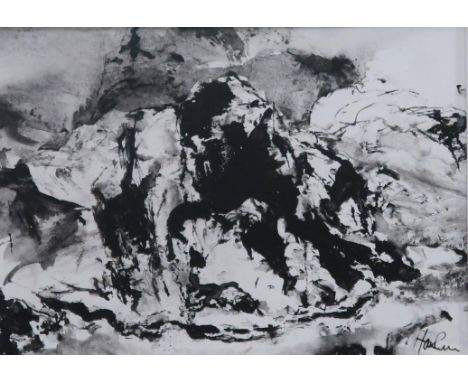 JAMES HAWKINS RAINSWEPT HILL Mixed media, signed lower right, 20 x 28cm Together with a similar by the same hand titled "Big 