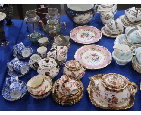 A Royal Crown Derby teaset in 2649 pattern including teapot, an Egyptian themed coffee set, Spode coffee cans and saucers, pa