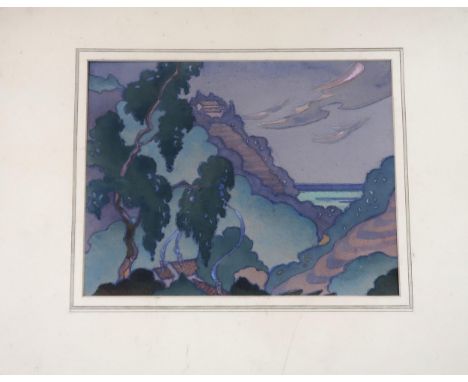 E. WATANABE' COTE D'AZUR Watercolour, signed lower left, 24 x 32cm Together with a screen print titled French Alps, signed lo