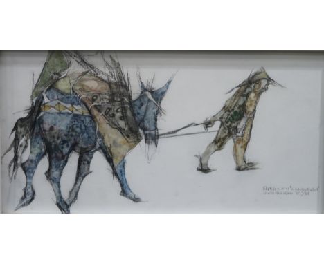 ANDA PATERSON (SCOTTISH b. 1935)&nbsp; SKETCH FROM "WOODGATHERERS" Mixed media, signed lower right, dated (19)67-68, 15x 29cm