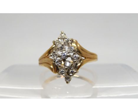 A 14k gold diamond cluster ring, set with estimated approx 0.14cts in total, size K, weight 3.1gms Condition Report:Available