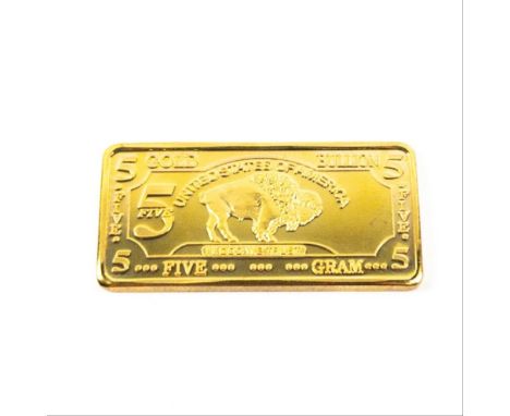 UNITED STATES OF AMERICA 5g gold bullion bar - in very good conditionTHE BUYING COMMISSION IS REDUCED TO 15% plus vat on this