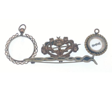 A collection of jewellery to include 'yellow metal' mourning pendant, 3.68g gross - a SILVER stamped pin brooch 3.98g weight,