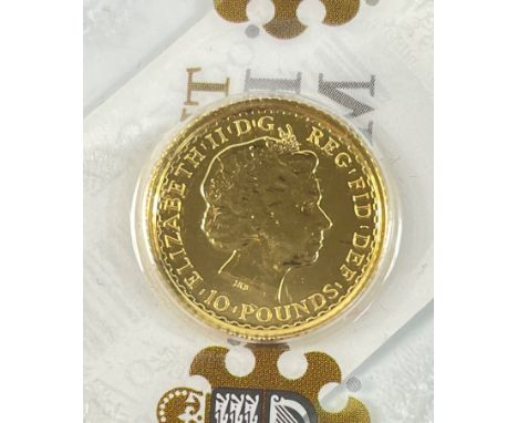 1/10 oz yellow gold BRITANNIA Ten Pounds coin - protectively encased and in very good conditionTHE BUYING COMMISSION IS REDUC
