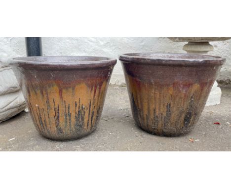 Two  nice DRIP- GLAZE ceramic garden pots - 25cm height x 25cm diameter approxApprox 2 pieces
