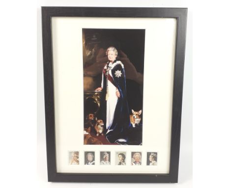 ROYAL MAIL - framed 2013 Nicky Philips HM Queen Portrait and 6 stamps Royal Mail. (frame size 43x33cm)Approx 1 pieces