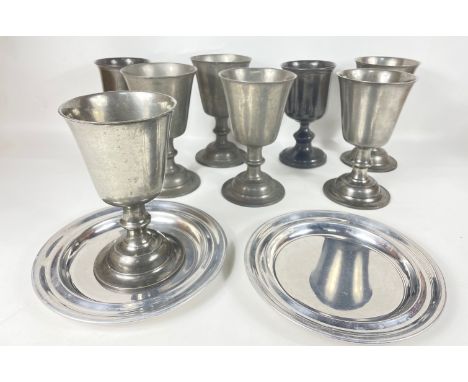 VICTORIAN Eight Pewter CHURCH. large communion cups  - approx 12” tall each approx with two tin plates