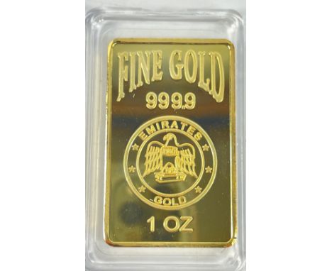 EMIRATES 1 ounce Fine gold bullion bar 999.9 (24carat) with rose emblem verso - very good conditionTHE BUYING COMMISSION IS R